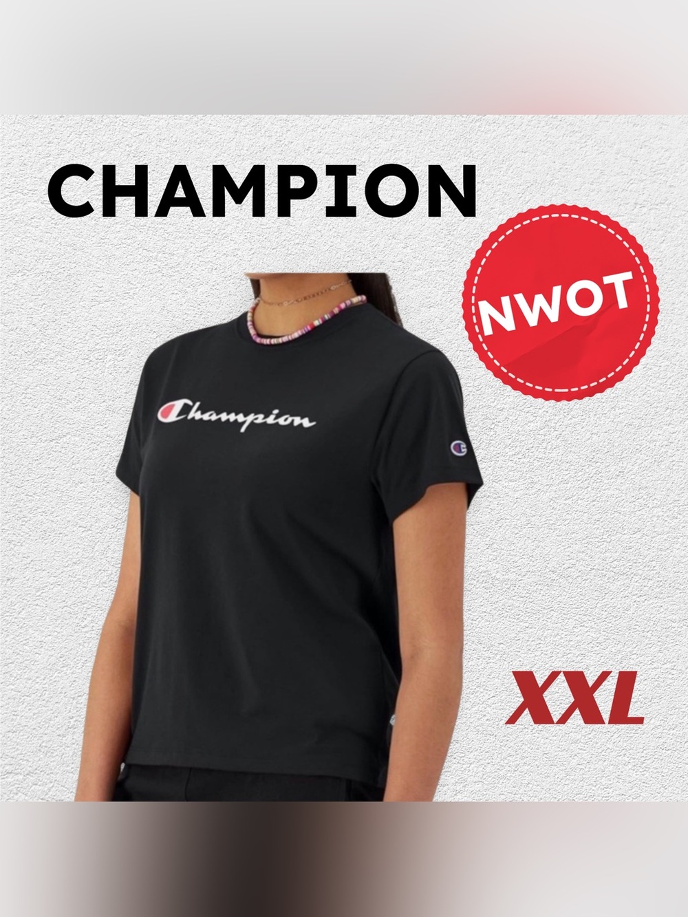 🇺🇸🆕NWOT CHAMPION |XXL| Athletic Style Casual Basic Black Classic logo T- Shirt